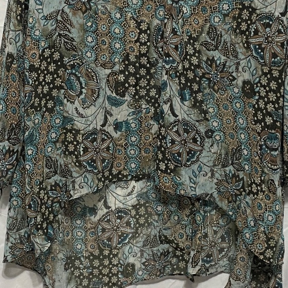 Lane Bryant shirt women 22/24 green multi color long sleeve open shoulder blouse - Picture 11 of 13